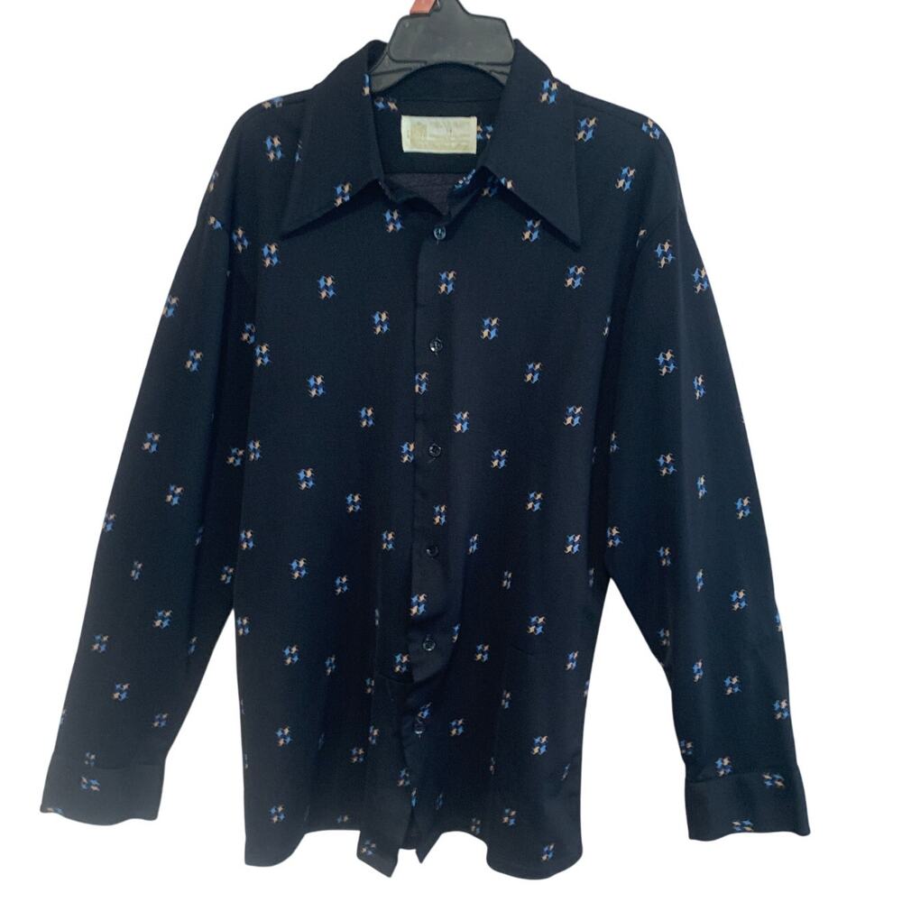 King's Road Sears Vintage Men's Button Up Long Sleeve Shirt Polyester M